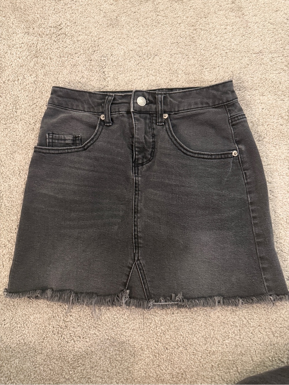 wild fable Black Washed Denim Mini Skirt with Frayed Hem